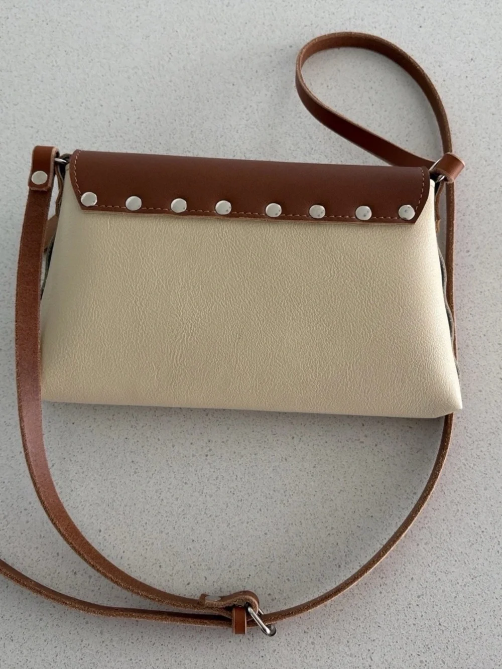 Artisan IVAN Handmade Leather Crossbody Purse Unique Two-Tone Cream & Brown